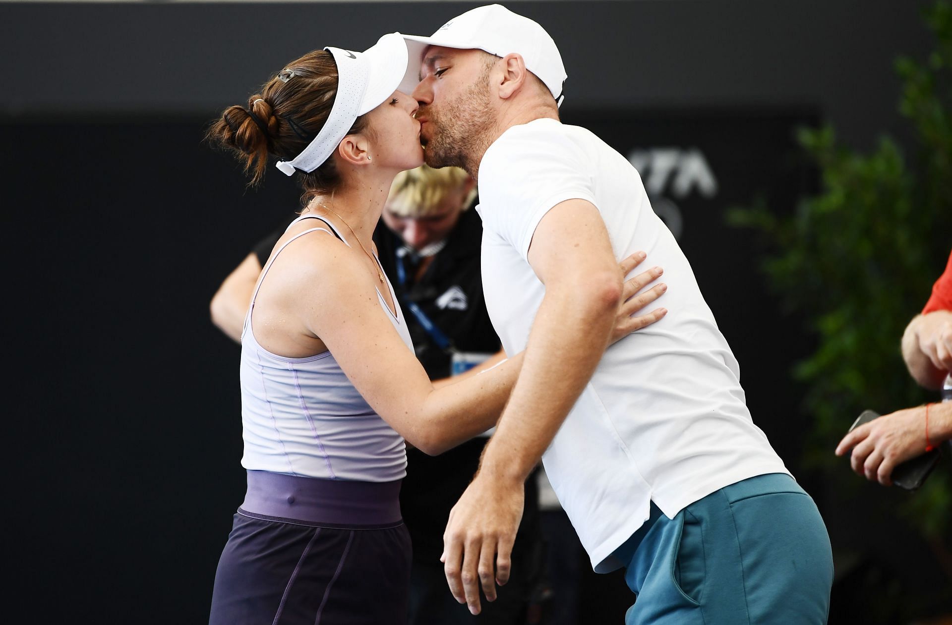 Belinda Bencic (L) and Martin Hromkovic (R) at the 2023 Adelaide International