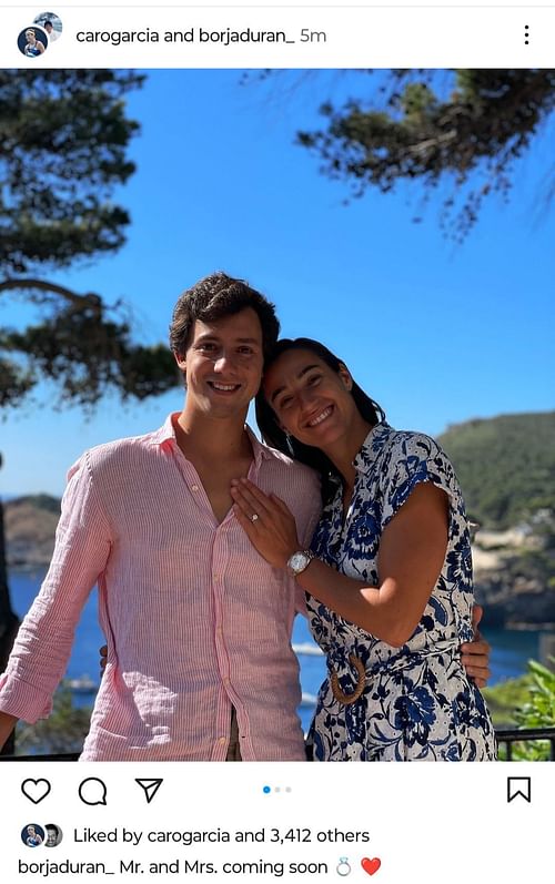 Caroline Garcia announces engagement with Borja Duran. (Instagram @borjaduran_)