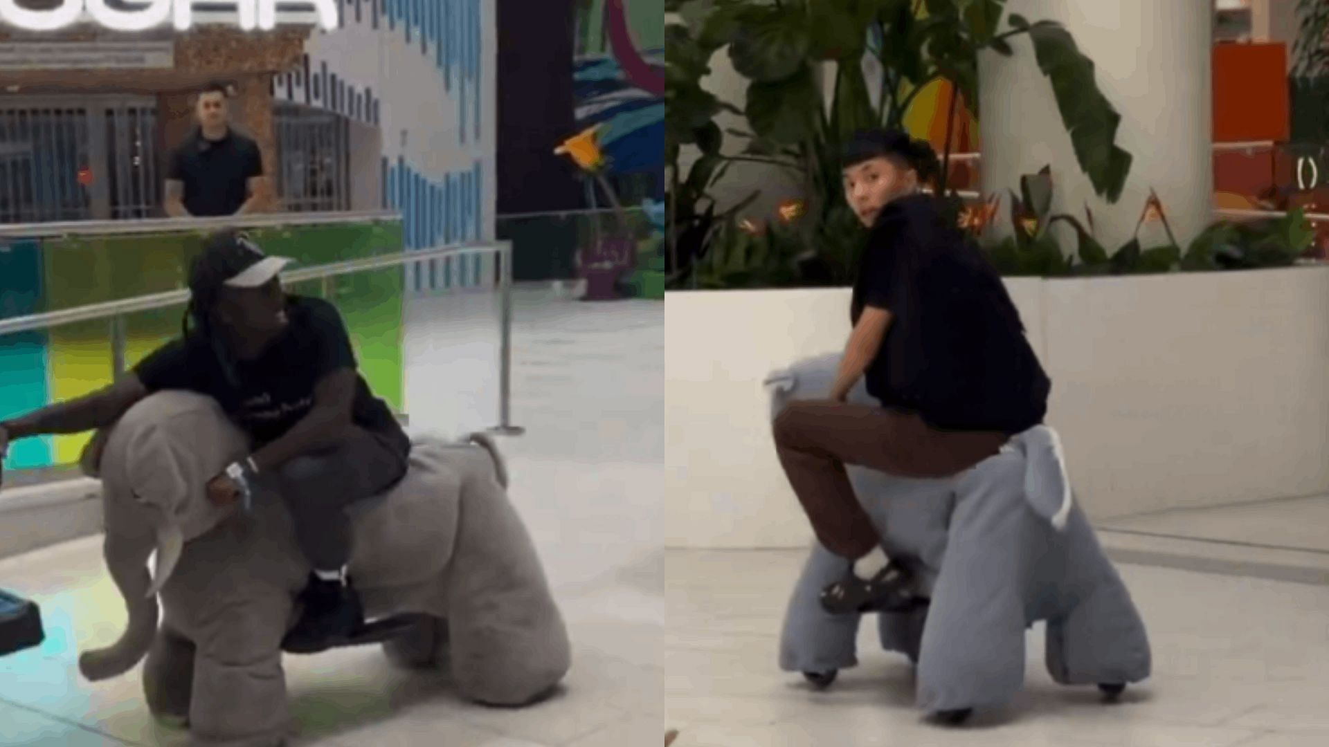 Kai and Ray were seen riding toy animals at North West