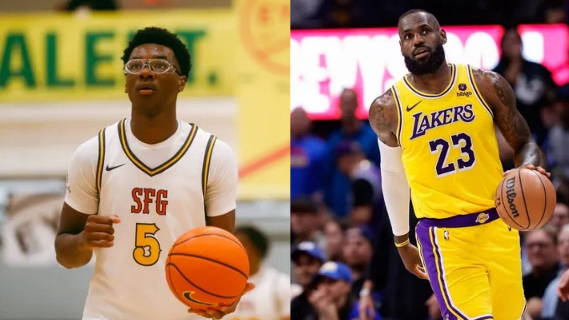 Bryce James (left) is eligible for the NBA Draft in 2026. His father LeBron (right) is still playing in the NBA at a higher level with the Los Angeles Lakers. (Image Source: IMAGN)
