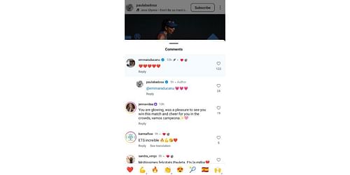 Emma Raducanu and Badosa's comments on Instagram (instagram.com/paulabadosa)