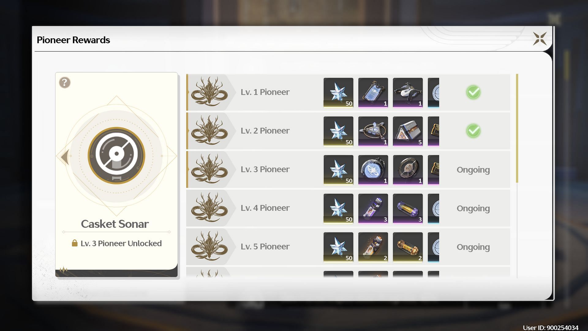 All Pioneer level rewards (Image via Kuro Games)