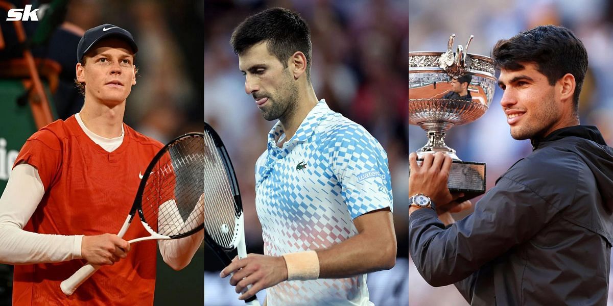 From L-R: Jannik Sinner, Novak Djokovic, and Carlos Alcaraz. (Photo: Getty)