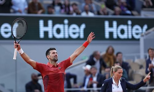 Novak Djokovic celebrates his win over Francisco Cerundolo