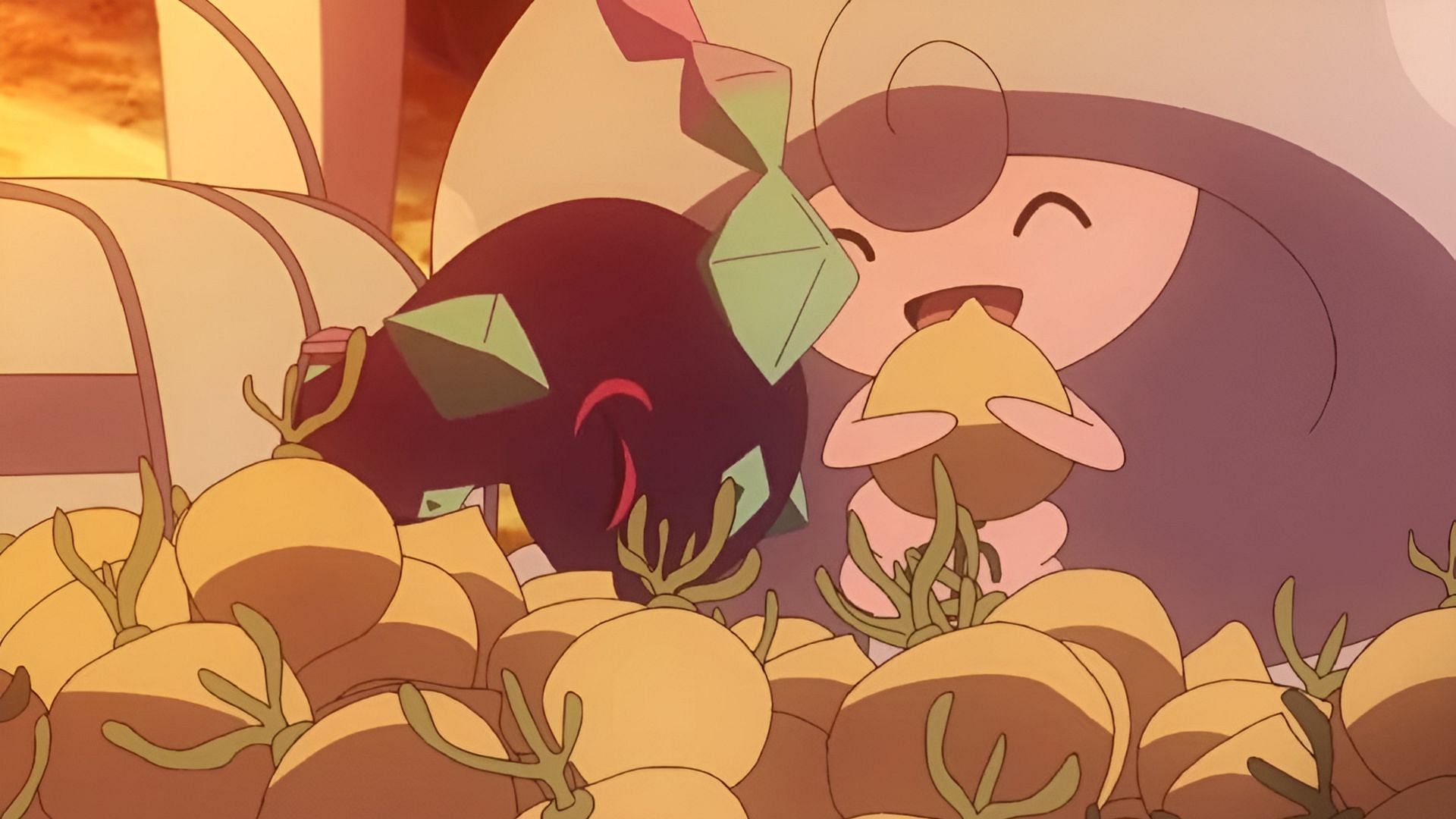 Hattrem enjoys some berries with Terapagos (Image via The Pokemon Company)