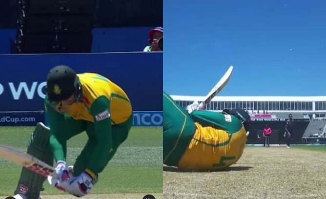 [Watch] Heinrich Klaasen falls down on ground after facing a 151.5 kmph toe-crushing yorker from Matheesha Pathirana in SA vs SL T20 World Cup clash
