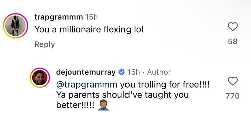 Atlanta Hawks guard Dejounte Murray responds to NBA fan in comments