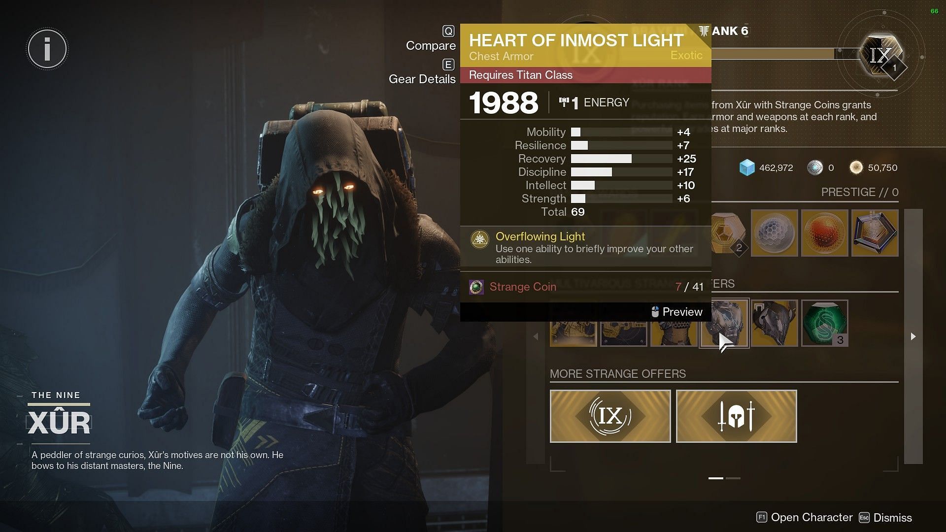 Heart of Inmost Light in Destiny 2&#039;s Xur (Image via Bungie) 