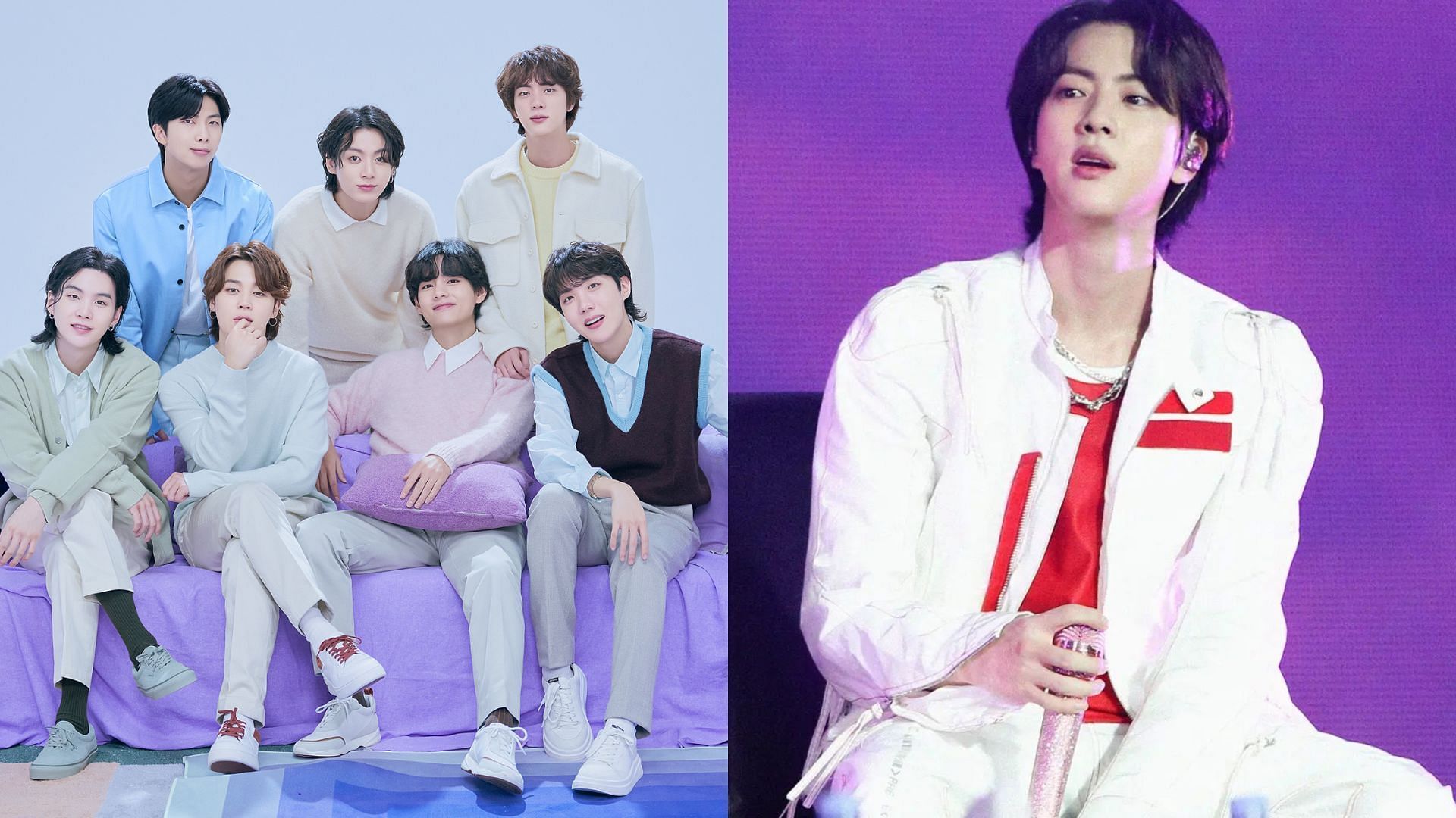 BTS and Jin (Image via X/@bts_bighit, Instagram/@jin)