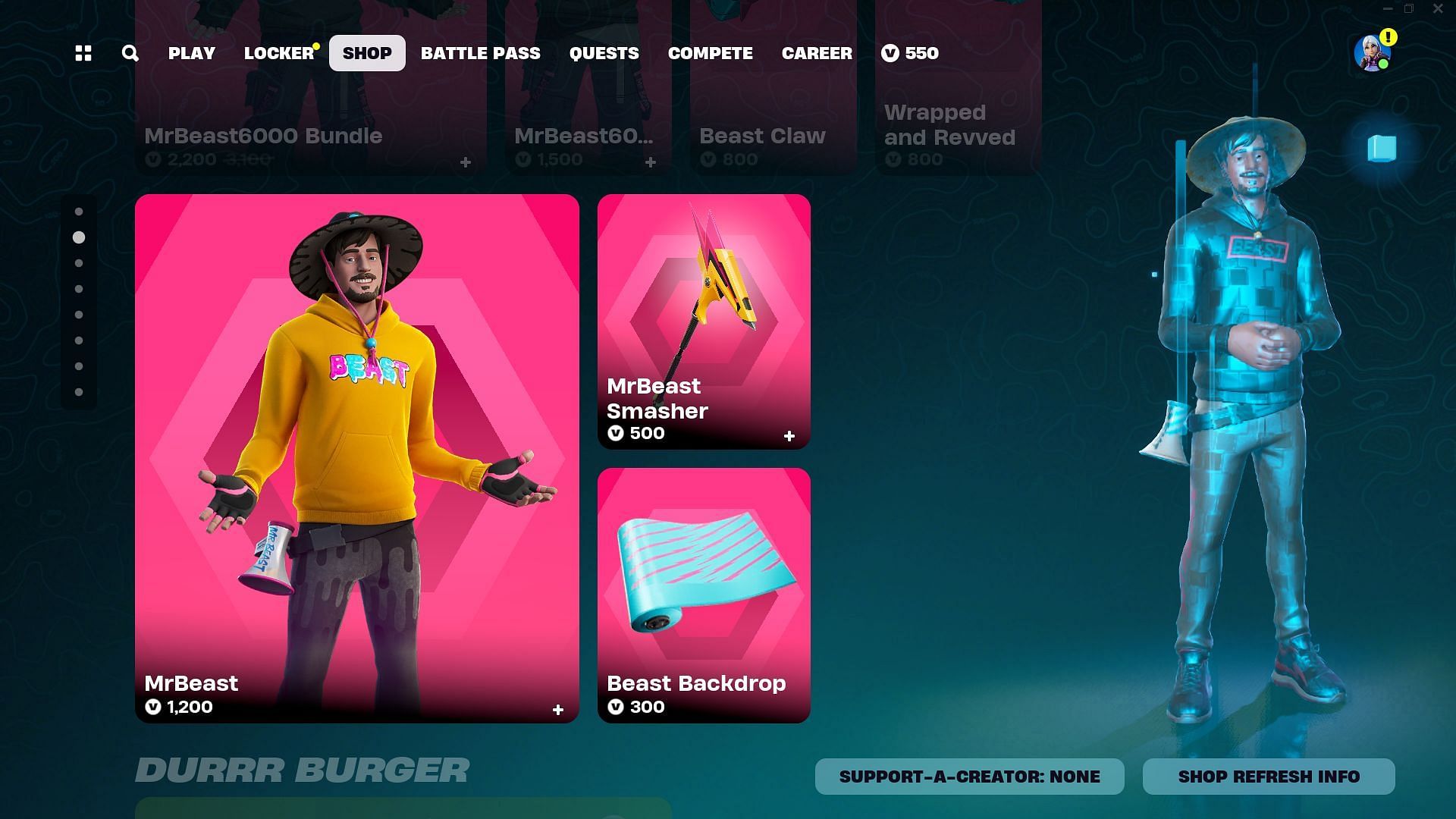 MrBeast has extra cosmetics in Fortnite (Image via Epic Games)