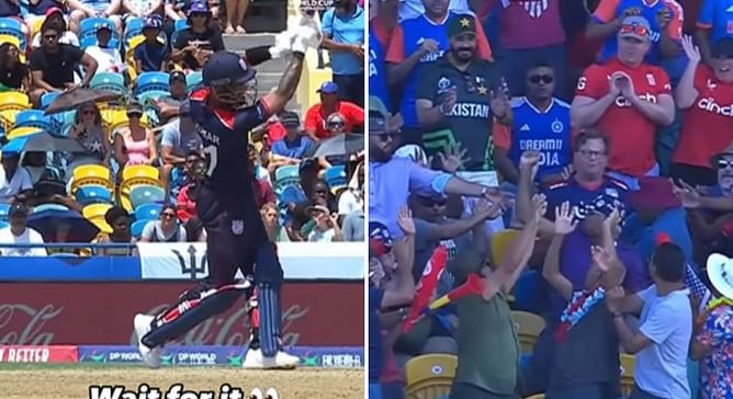 [Watch] Spectator takes brilliant catch as Nitish Kumar smokes 6 off Reece Topley in USA vs ENG 2024 T20 World Cup match