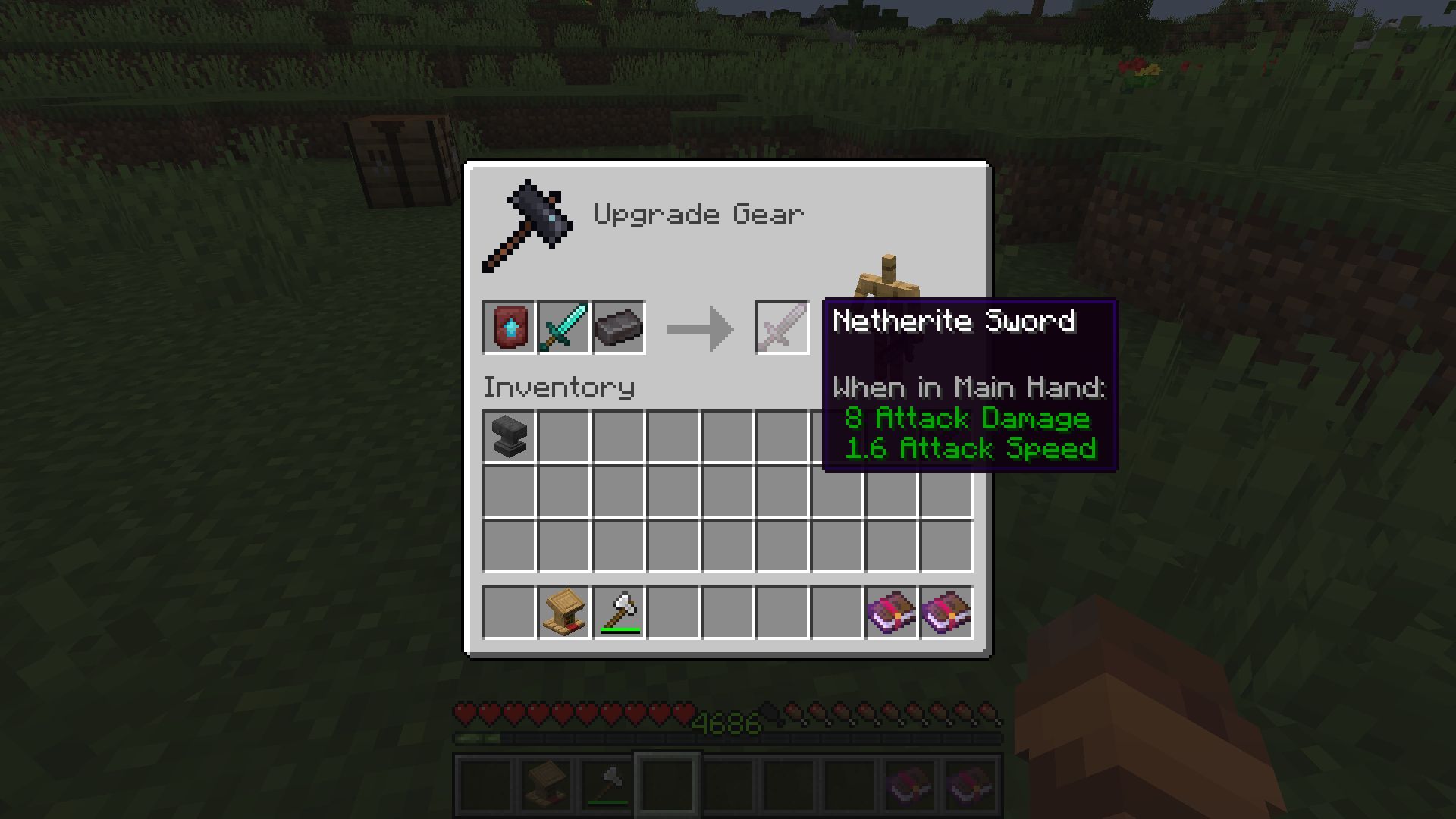 Upgrading a diamond sword into a netherite one (Image via Mojang)