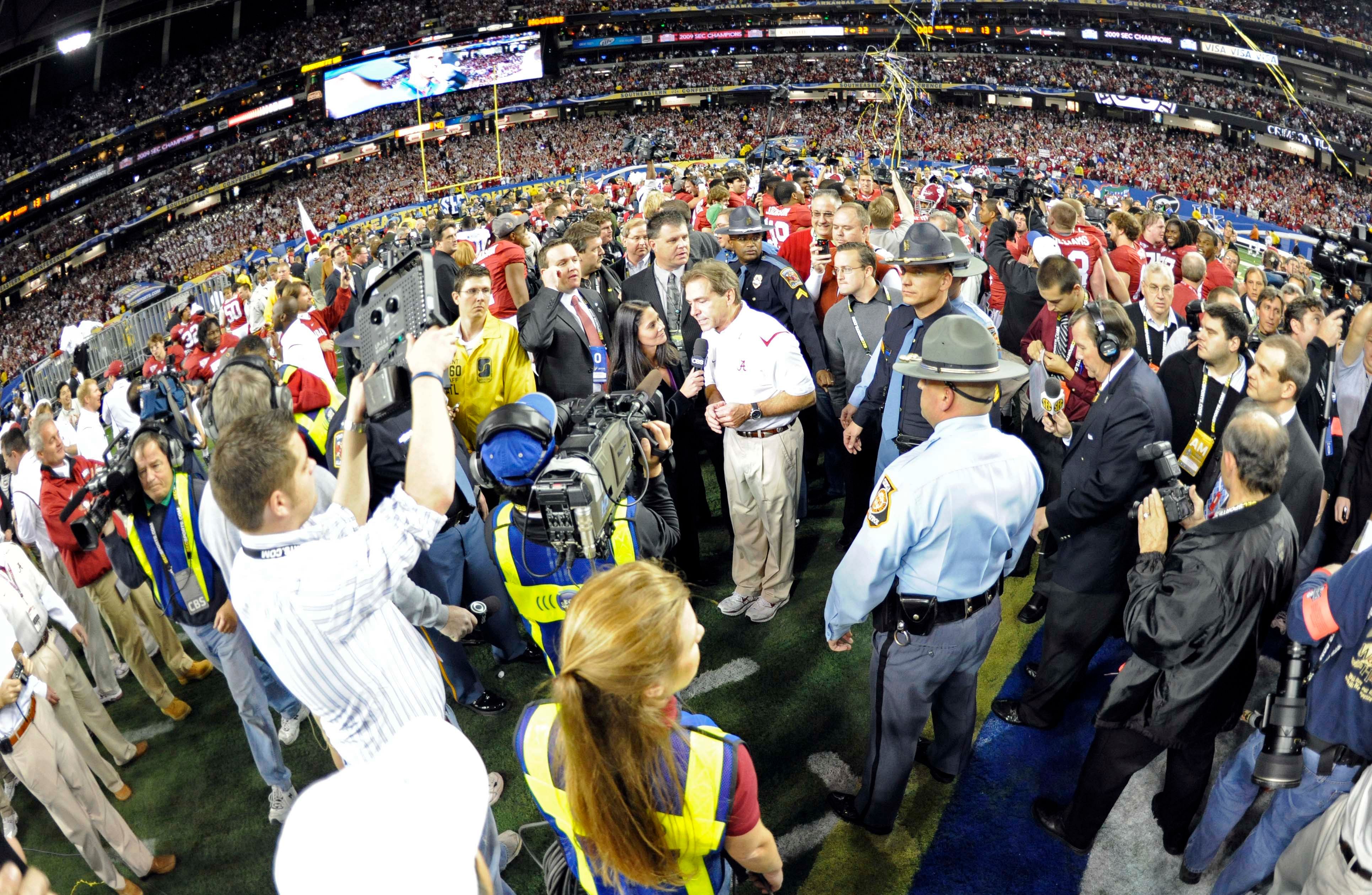 Former Alabama Crimson Tide head coach Nick Saban is interviewed (Credits: IMAGN)