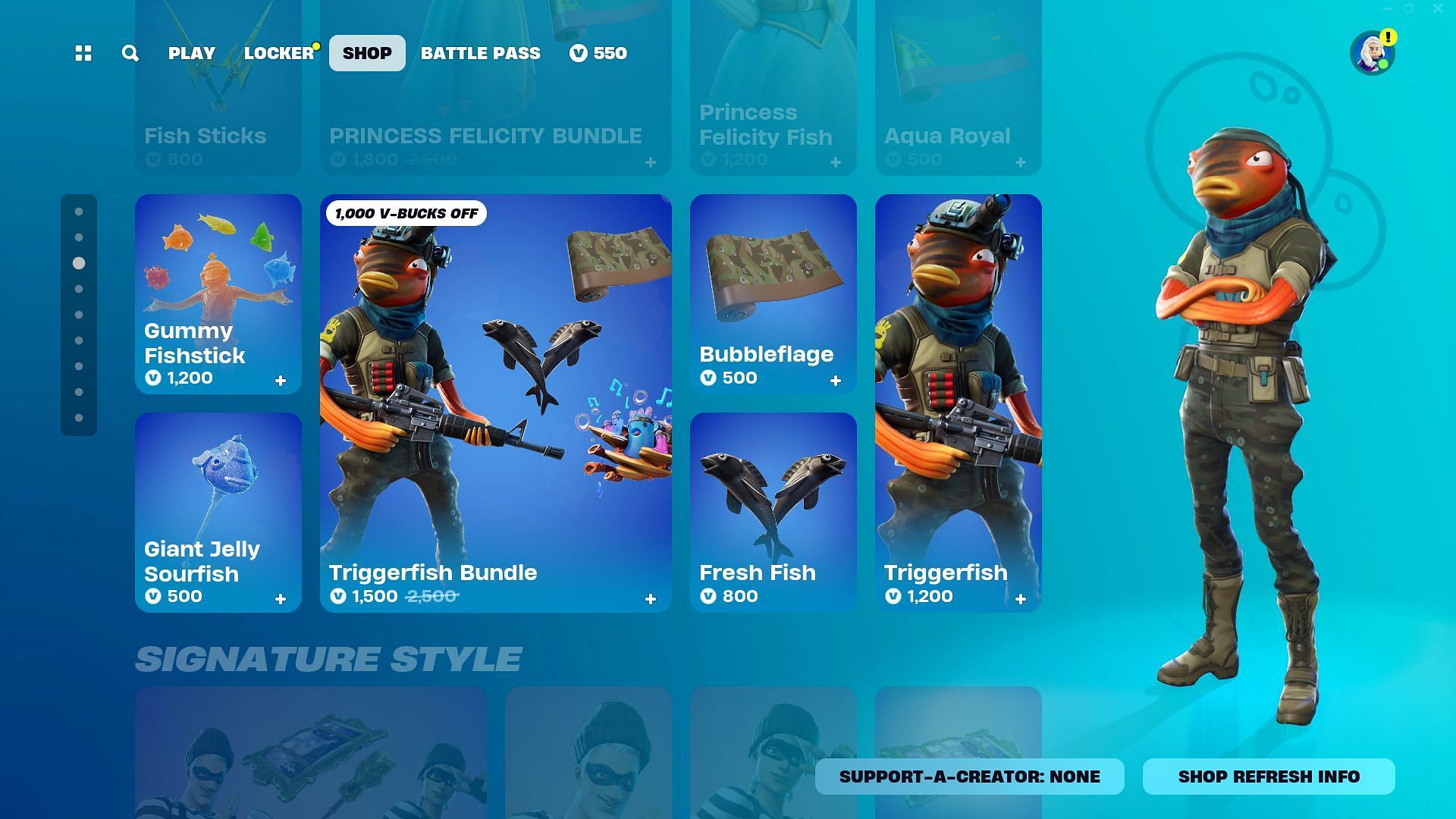 You can now purchase the Triggerfish skin in Fortnite (Image via Epic Games)