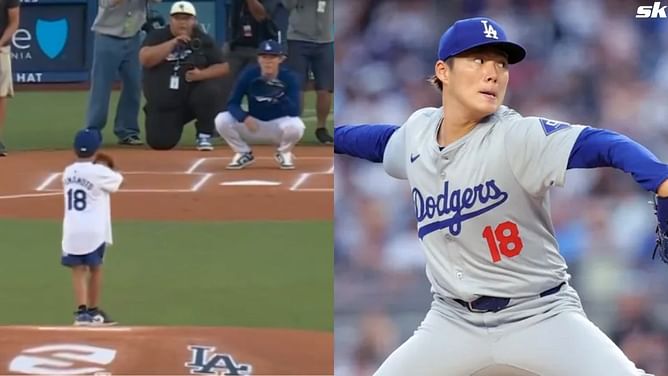 Watch: Yoshinobu Yamamoto picks young fan for ceremonial first pitch on bobblehead night at Dodger Stadium