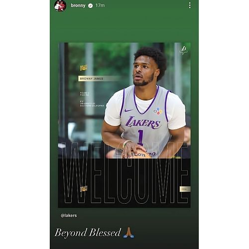 Bronny James was delighted at being drafted by the Lakers (Image: Bronny James Instagram)