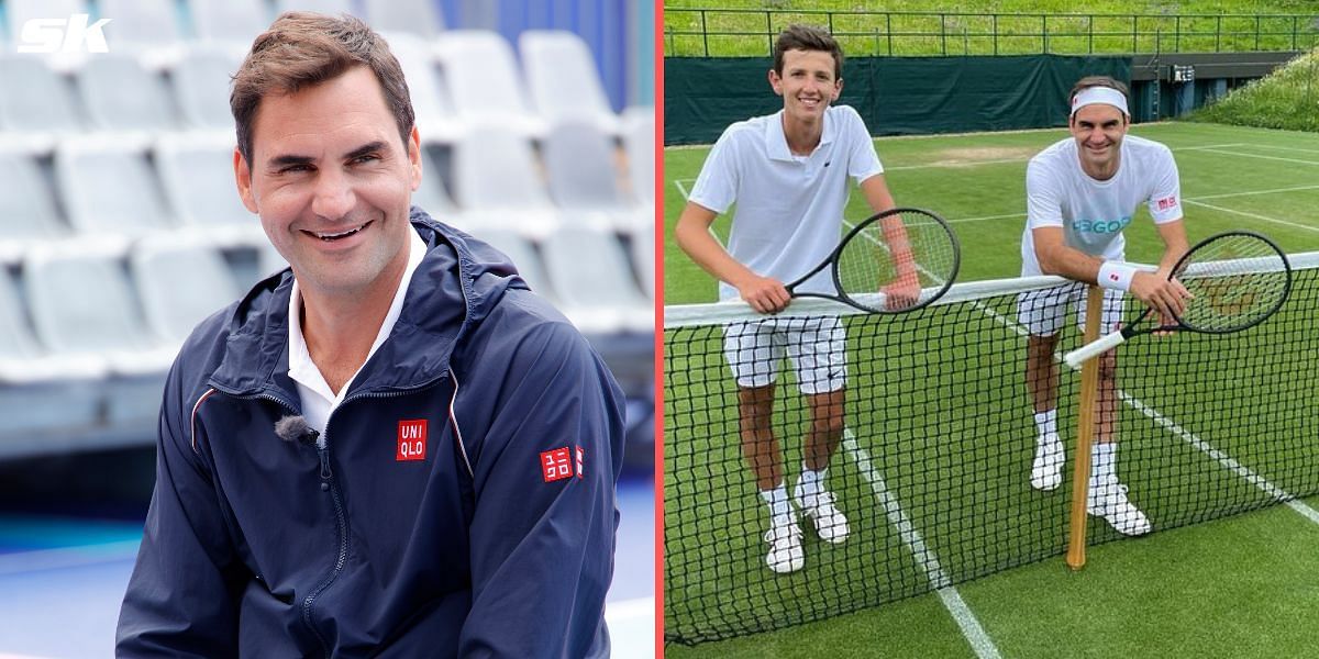 Roger Federer (L), Federer with Nicolas Godsick (Source:Getty, Instagram/ Nicolas Godsick