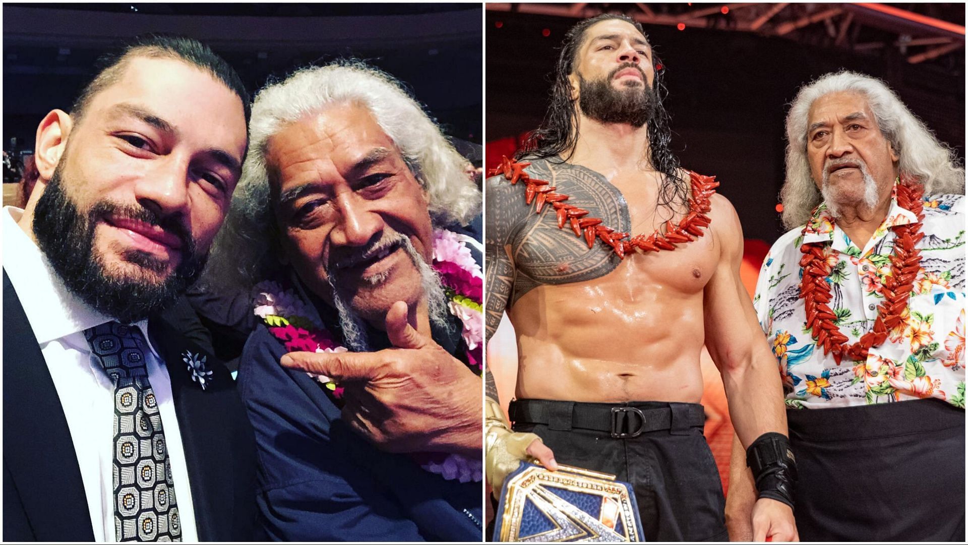 WWE Superstar Roman Reigns and his father Sika of WWE Hall of Famers The Wild Samoans