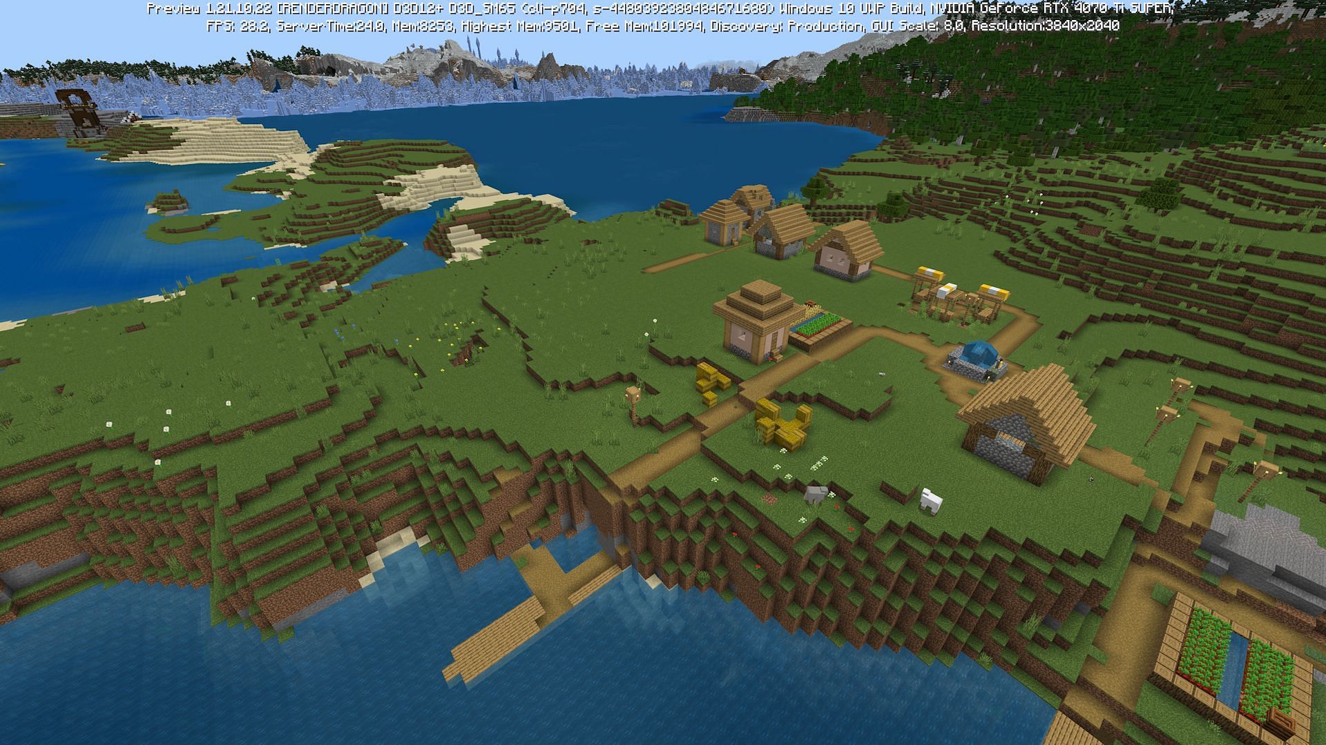 A village and pillager outpost near spawn (Image via Mojang)