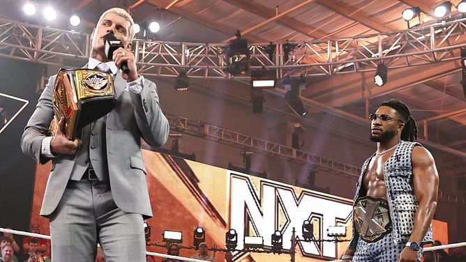 Cody Rhodes poses with Trick Williams backstage at WWE NXT