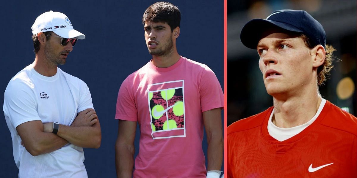 Carlos Alcaraz and coach Juan Carlos Ferrero (L), Jannik Sinner (R) (Image Source: Getty)