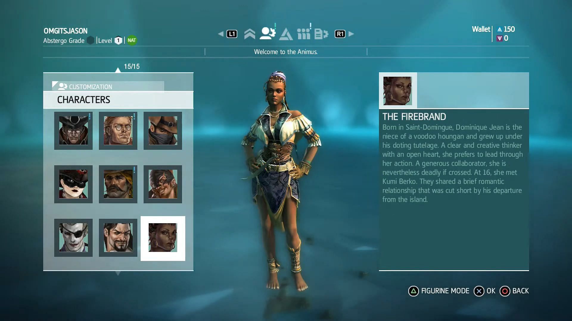 Character selection in the multiplayer menu of Black Flag (Image via Ubisoft || Jason&#039;s Gameplay Videos on YouTube)