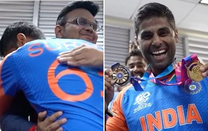 [Watch] Suryakumar Yadav receives best fielder medal from Jay Shah after India's 2024 T20 World Cup final win vs South Africa