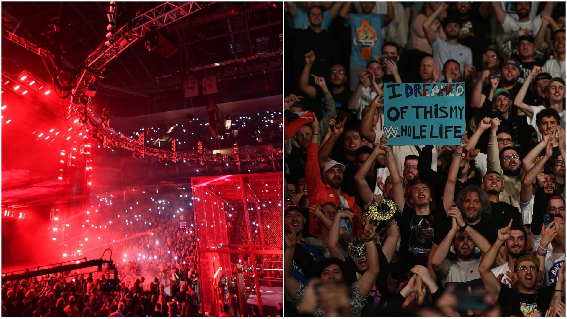 The WWE Hell In a Cell structure, the WWE Universe at a live SmackDown