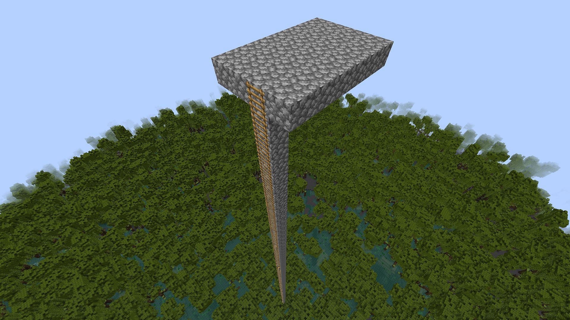 The platform build up roughly 100 blocks from the swamp (Image via Mojang)