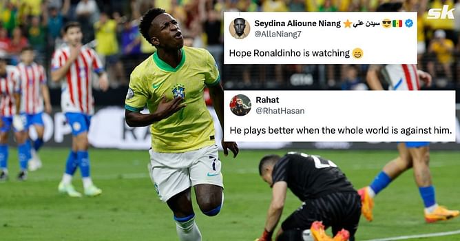 “Hope Ronaldinho is watching” “Plays better when the world is against him” - Fans stunned by Vinicius Jr’s display vs Paraguay at Copa America 2024