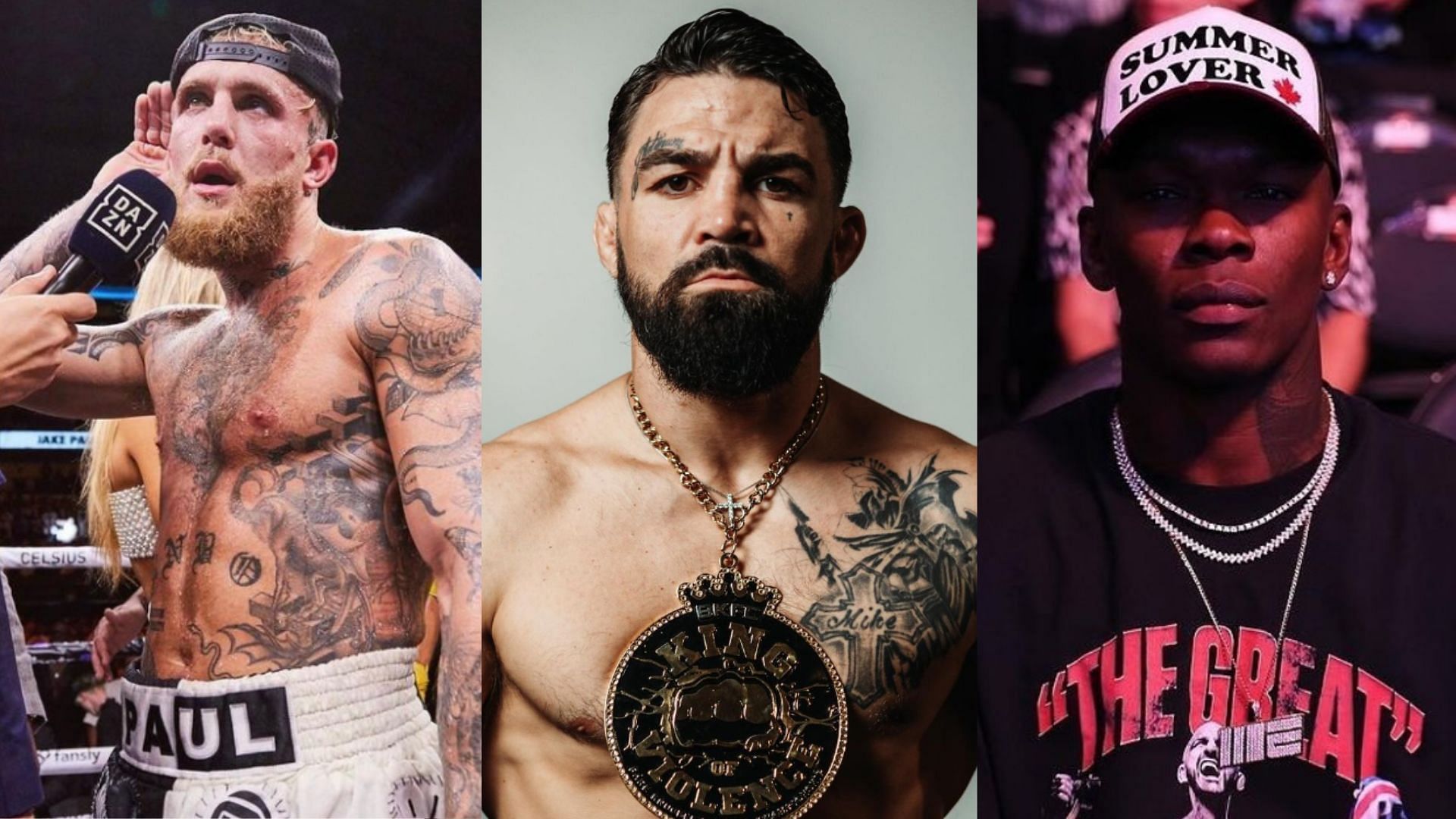 Jake Paul (left), Mike Perry (center), Israel Adesanya (right) [Images courtesy of @jakepaul, @platinummikeperry &amp; @stylebender on Instagram]