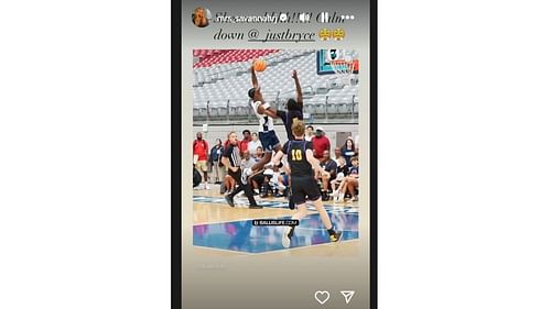 Savannah James proudly shares an IG story featuring Bryce James' monster dunk. [photo: Savannah IG]