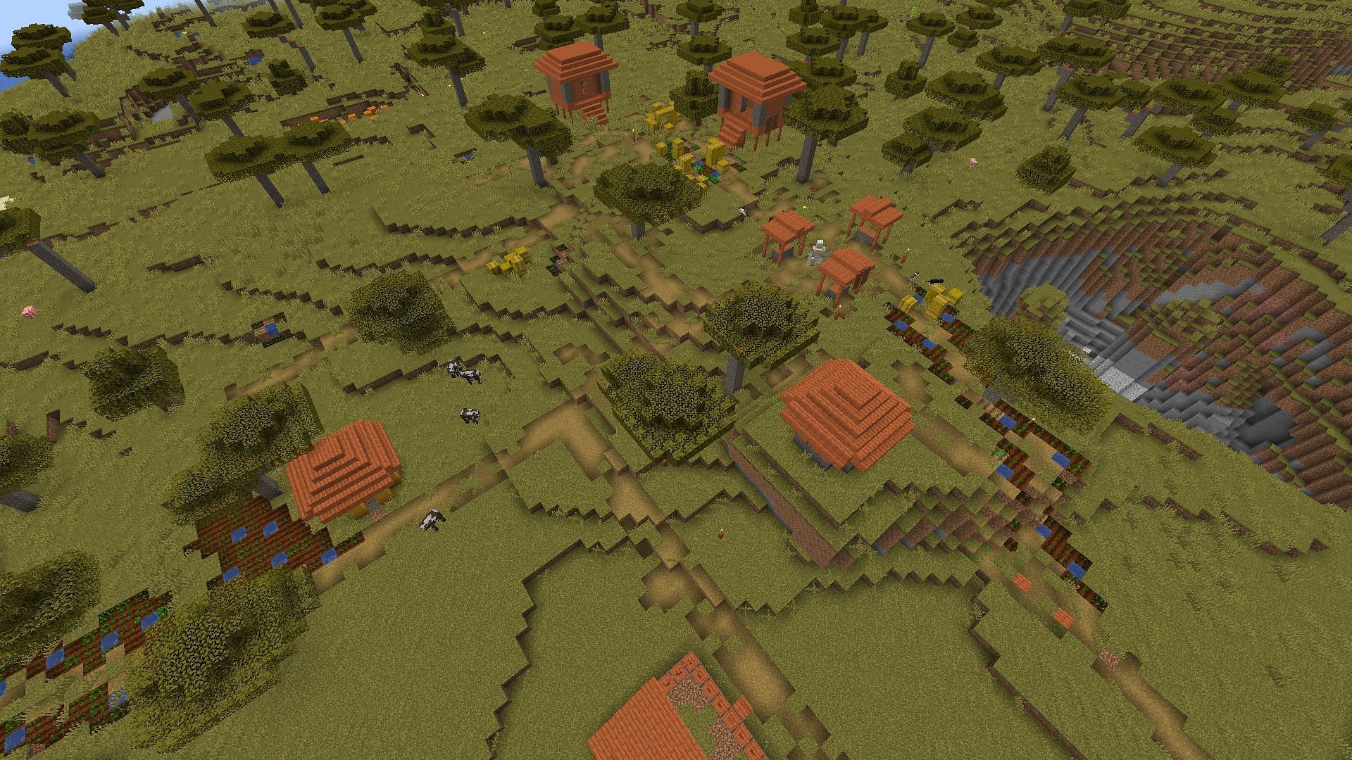 A savanna village found near spawn (Image via Mojang)