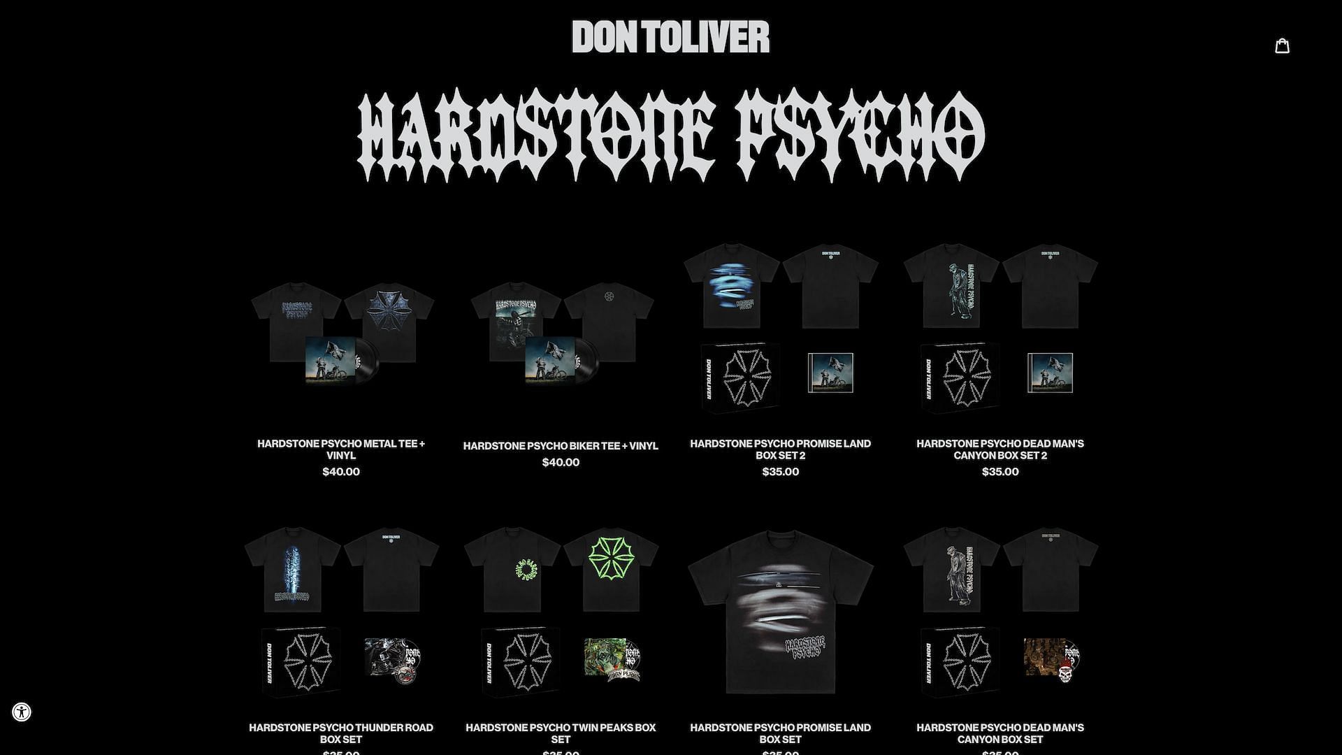 A screenshot of Don Toliver&#039;s official artist store which currently has &#039;HARDSTONE PSYCHO&#039; merch listed for pre-order (Image via dontolivermusic.com)