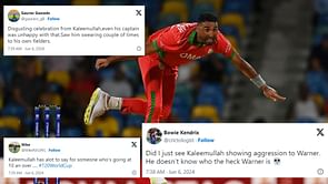 "Enjoy your irrelevant career Kaleemullah, not fit to lick Warner’s boots" - Fans react to Oman pacer's fiery send-off in AUS vs OMA T20 WC clash