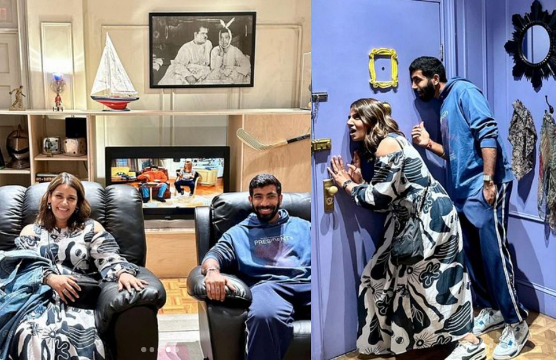 Jasprit Bumrah and his wife Sanjana Ganesan in Friends set in New York. (Images: Jasprit Bumrah/Instagram)