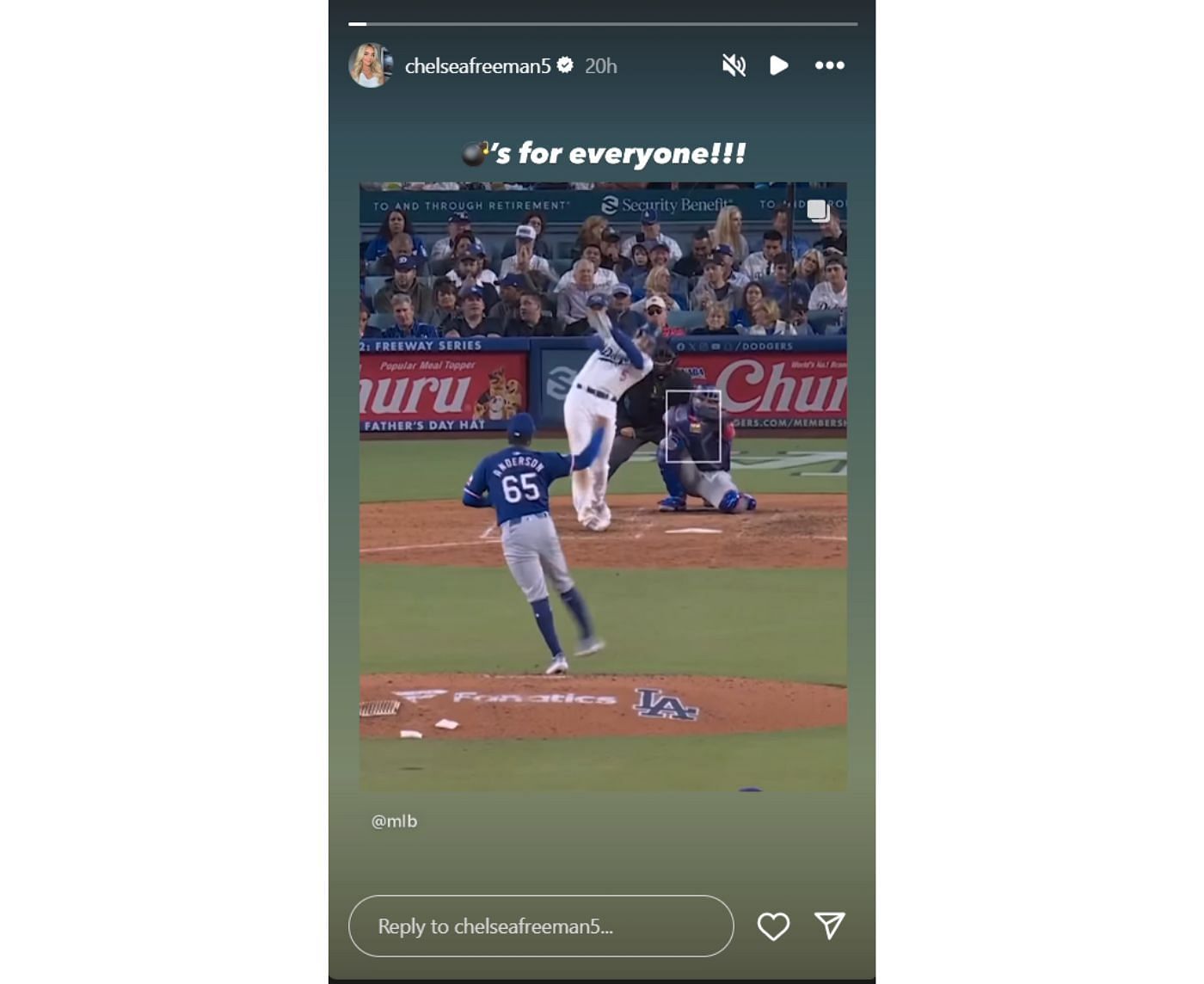 Chelsea Freeman celebrates Freddie&#039;s home run (Image from Chelsea&#039;s Instagram)