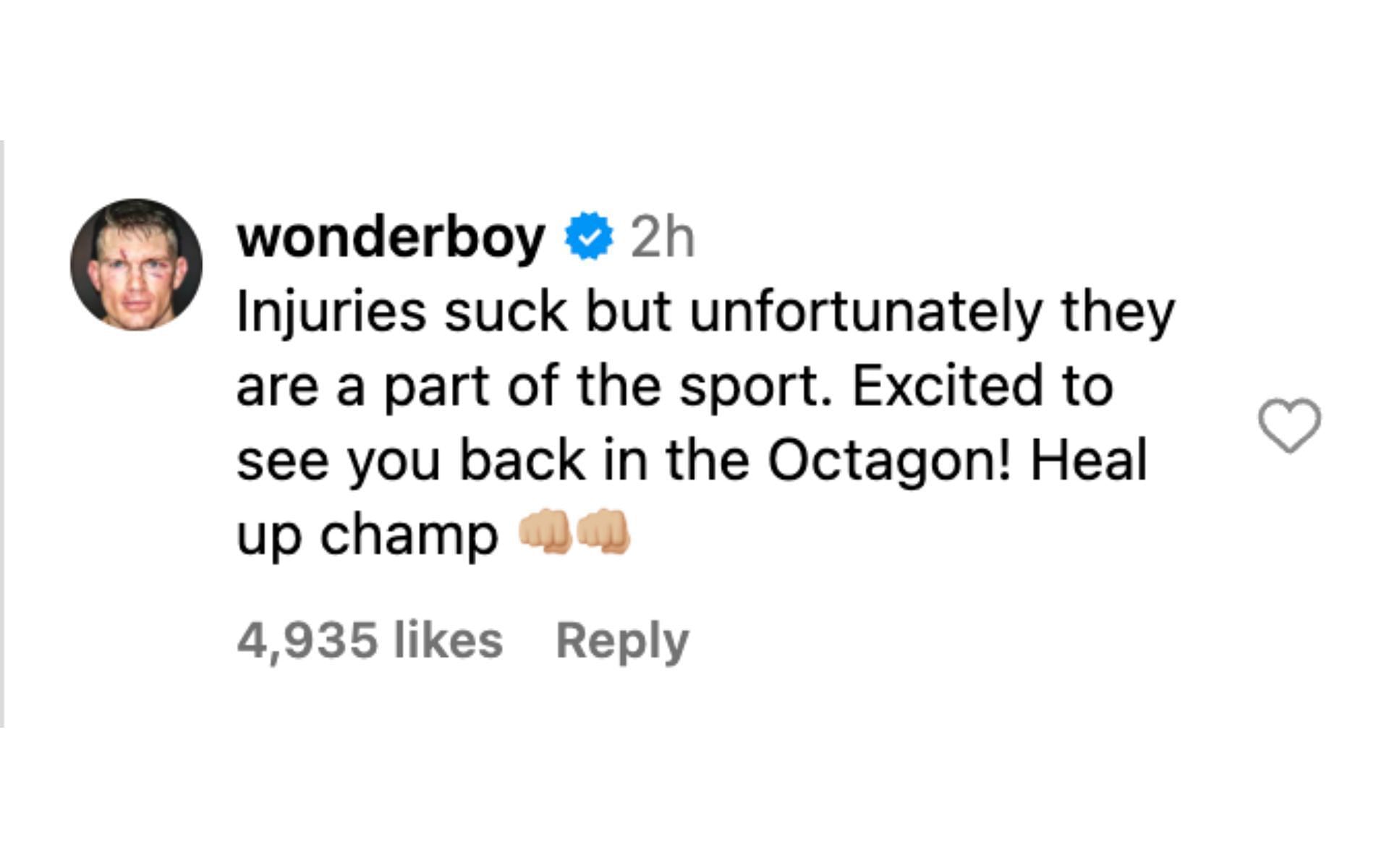Stephen Thompson&#039;s comment beneath Conor McGregor&#039;s injury post. [via @thenotoriousmma on Instagram]