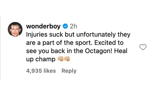 Stephen Thompson's comment beneath Conor McGregor's injury post. [via @thenotoriousmma on Instagram]