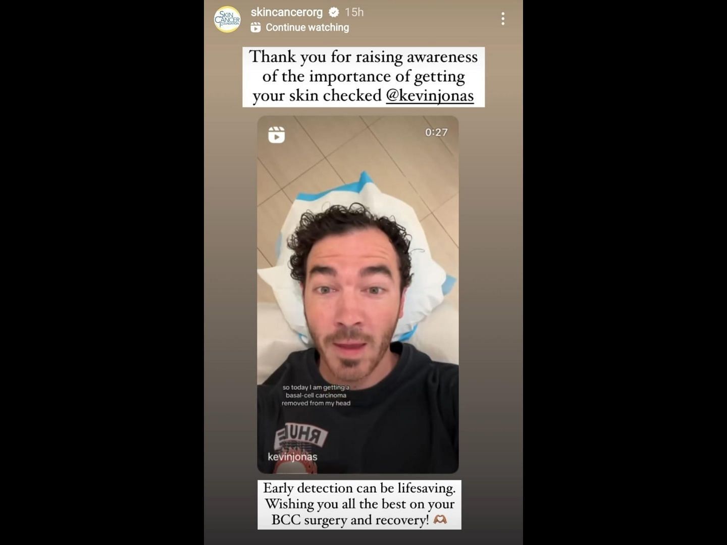 The Skin Cancer Foundation reposted Kevin&#039;s video. (Image via Instagram/@skincancerorg)