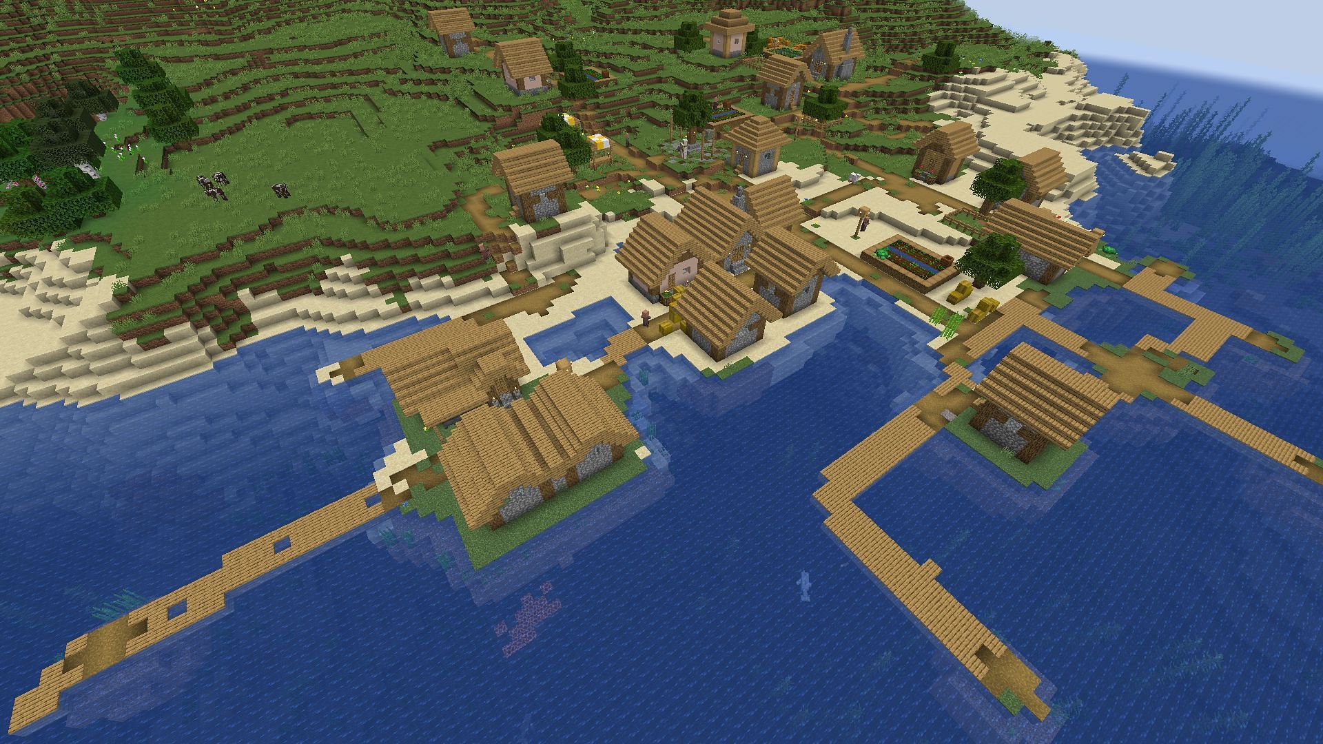 One of the three villages found near spawn (Image via Mojang)