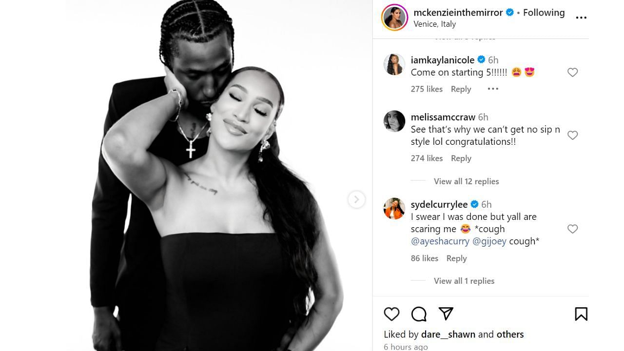 Kayla Nicole and Steph Curry&#039;s sister Sydel Curry reacted to Kentavious Caldwell-Pope and his wife McKenzie Caldwell-Pope expecting their fifth baby. [photo: McKenzie Caldwell-Pope, IG]