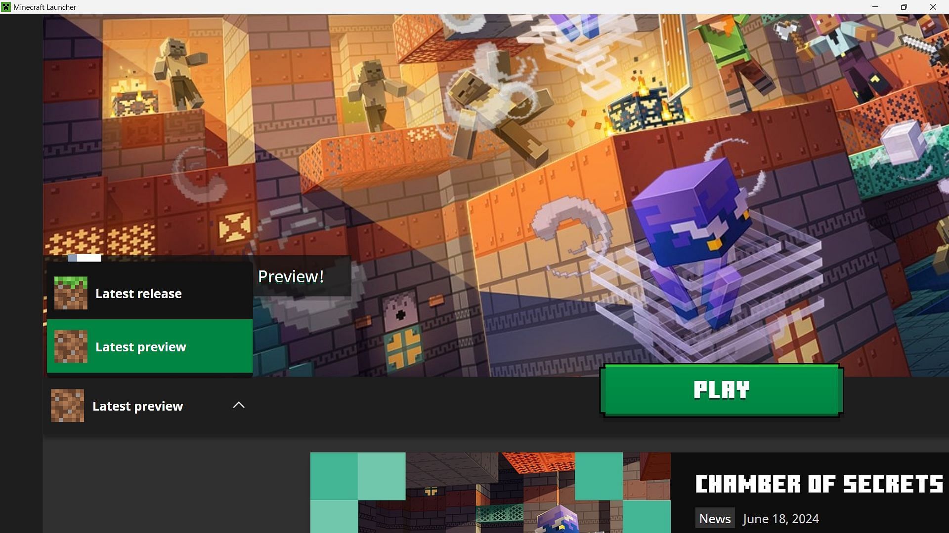 Download the latest beta and preview for Windows through the official launcher (Image via Mojang Studios)