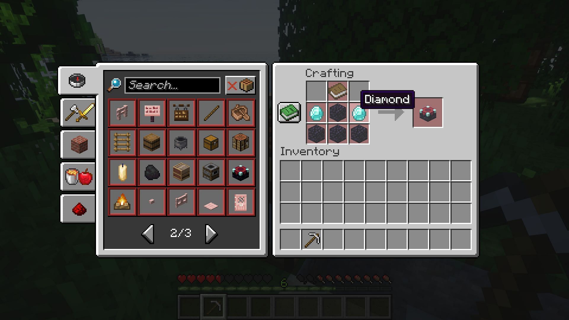 A player referencing a recipe with the crafting book (Image via Mojang)