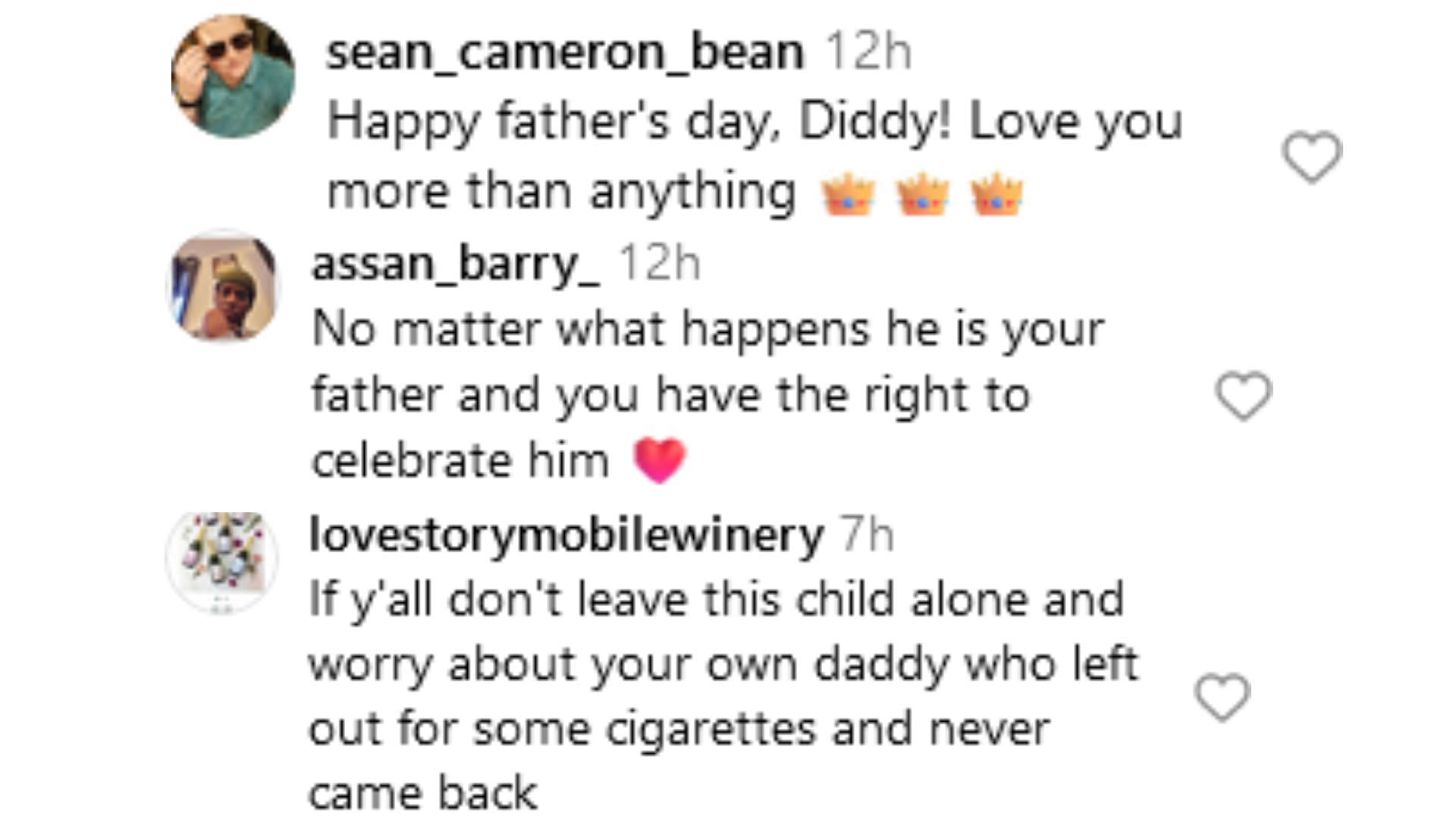 Instagram users supported Christian for the Father&rsquo;s Day post (Image via Instagram / @sean_cameron_bean / @lovestorymobilewinery / @assan_barry_)