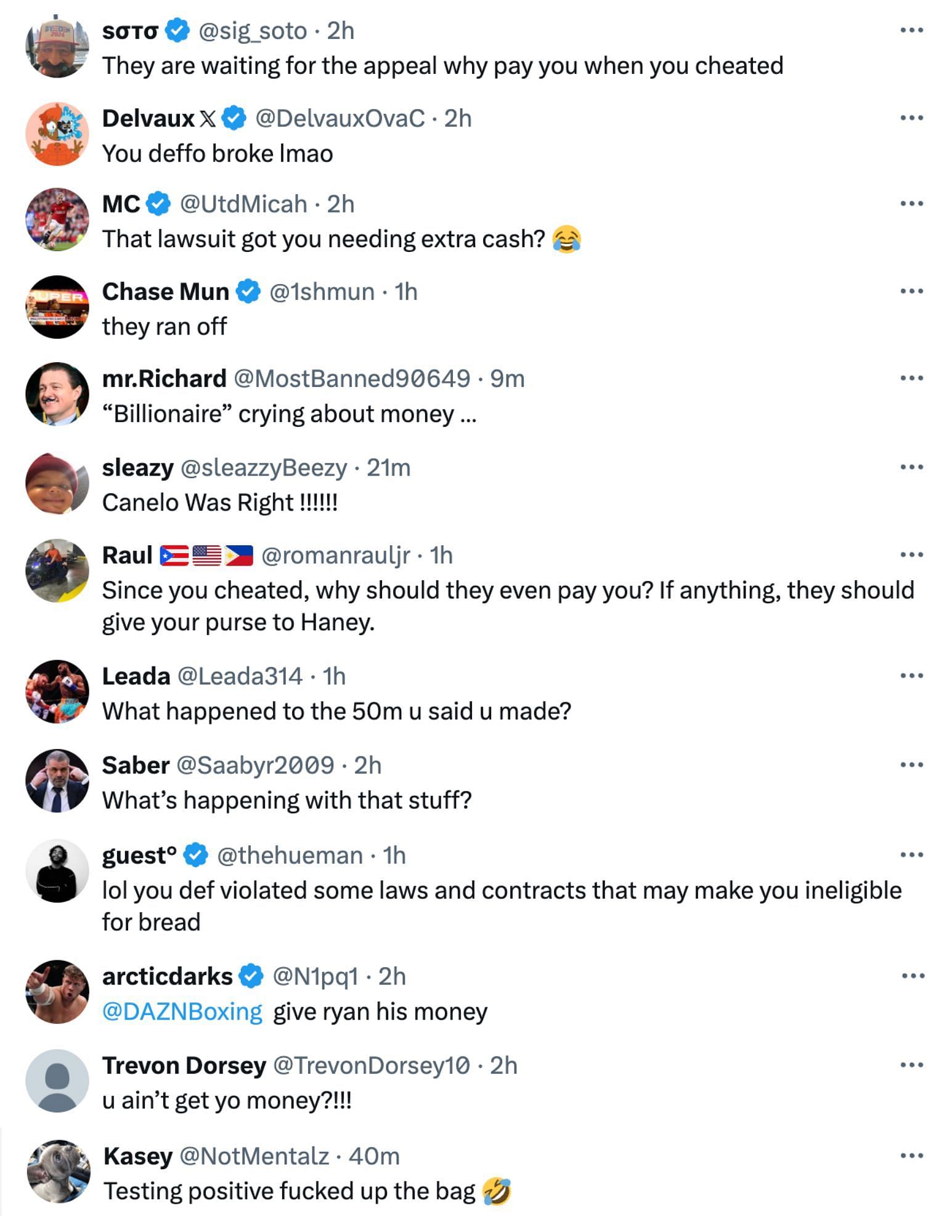 Fans reacting to Ryan Garcia claiming he has yet to be paid for his recent fight [via @ryangarcia on X]