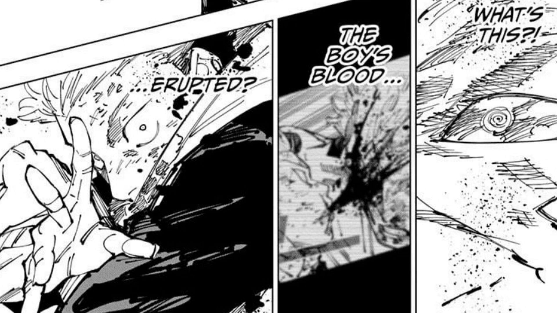Yuji attacks Sukuna with Exploding Blood (Image via Shueisha)