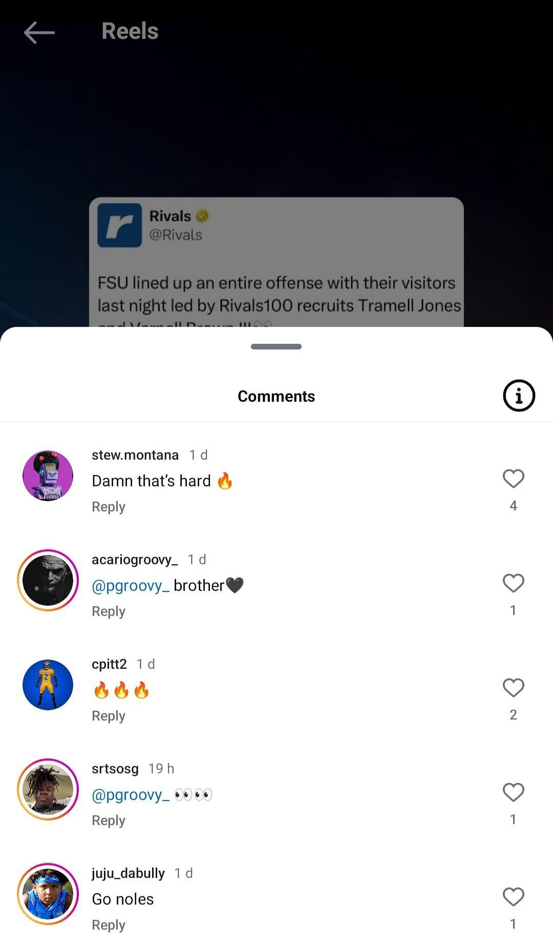 Rival&#039;s IG comments