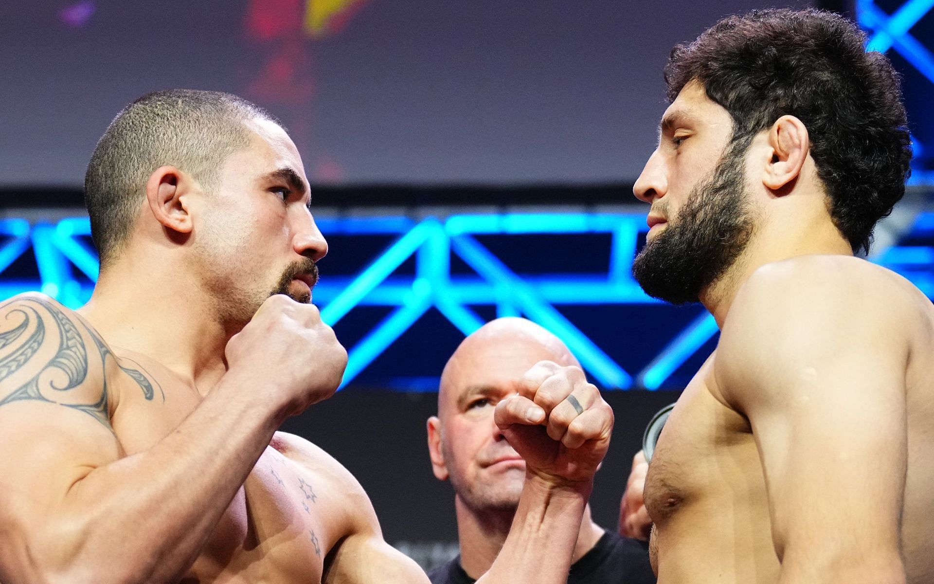 Robert Whittaker (left) fought Ikram Aliskerov (right) in the UFC Saudi Arabia main event [Image courtesy: @ufc on X]