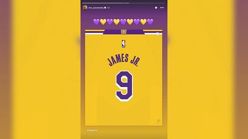 Savannah James shows love for Bronny's new #9 Lakers jersey